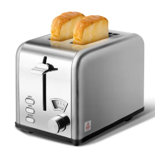 2 Slice Toaster With 1.5 Inch Wide Slot, 5 Browning Setting And 3 Function Bagel, Defrost & Cancel, Retro Stainless Steel Style, Toast Bread Machine With Removable Crumb Silver