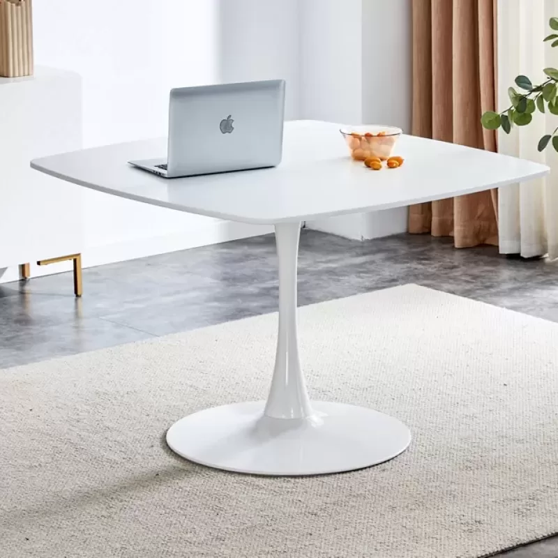 42.1"WHITE Table Mid-century Dining Table for 4-6 people With Round Mdf Table Top, Pedestal Dining Table, End Table Leisure Coffee Table