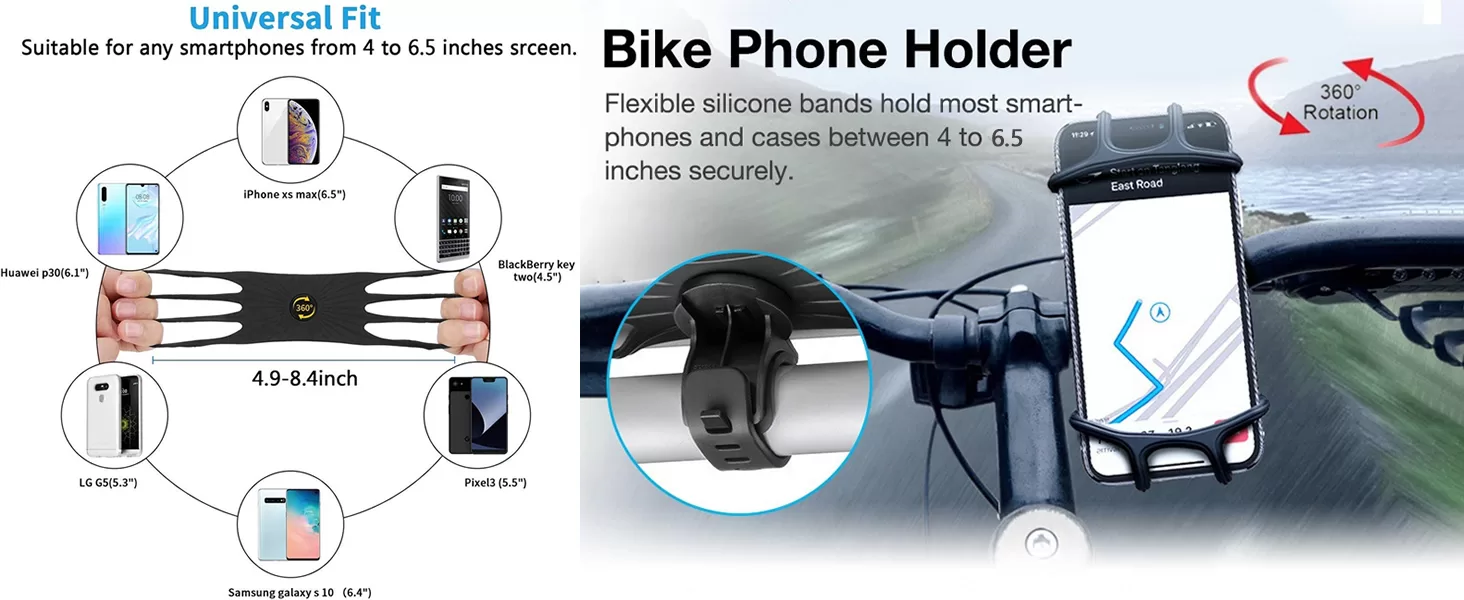 Flnorw Bicycle Phone Holder 360° Rotatable Adjustable Bike Phone Binding Bicycle Handles Compact And Resistant To Falling Mount Compatible For 4 To 6.5 Smartphones 3