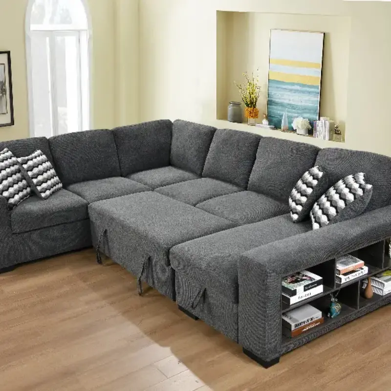 125'' Modern U Shaped 7 Seat Sectional Sofa Couch with Cabinet,Sofa Bed with Storage Chaise-Pull Out Couch Bed for Living Room