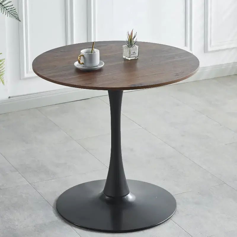 31.5"BLACK AND WALNUT Tulip Table Mid-century Dining Table for 2-4 people With Round Mdf Table Top, Pedestal Dining Table