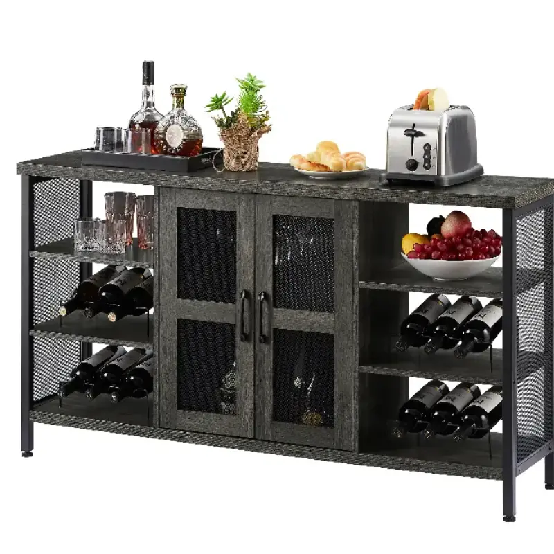Industrial Wine Bar Cabinet, Liquor Storage Credenza, Sideboard with Wine Racks & Stemware Holder ( 55.12''w x 13.78''d x 30.31' ' h)