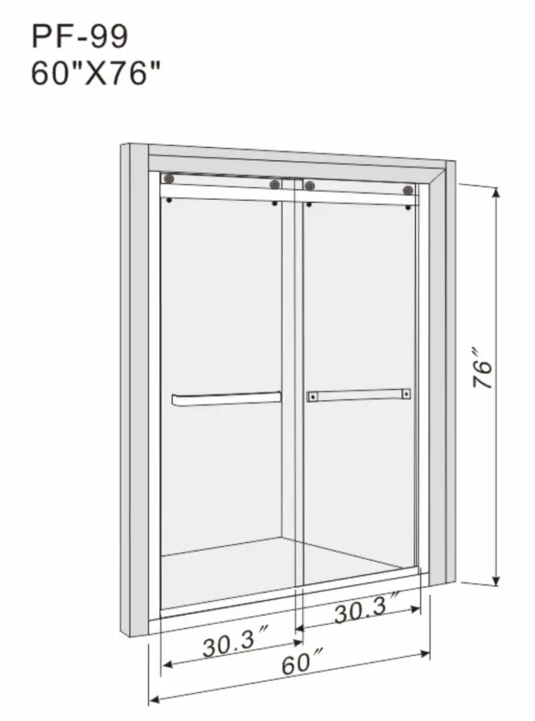 Semi Frameless Double Sliding Glass Shower Doors, 60 Width X 76height With 38(10mm) Clear Tempered Glass, Matt Black Finish 1